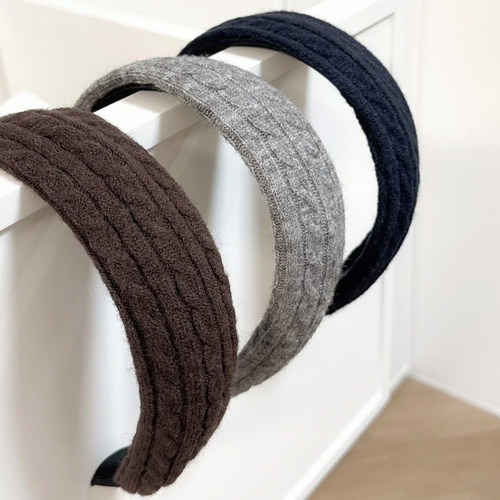 纯色毛线针织麻花宽边发箍女高颅顶气质头箍日常外戴压发头饰发饰 - 图3