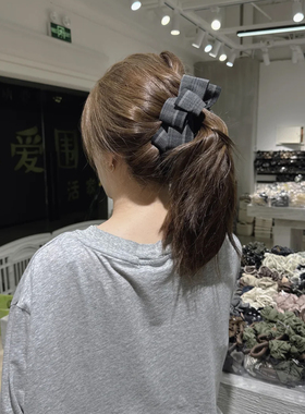 韩系复古格纹蝴蝶结香蕉夹