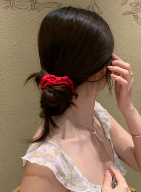 19姆米真丝小肠圈~绝美红色发圈2026年新款丸子头护发皮筋女头饰
