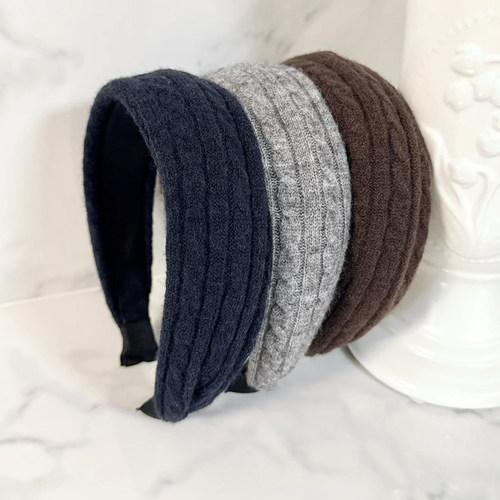 纯色毛线针织麻花宽边发箍女高颅顶气质头箍日常外戴压发头饰发饰 - 图2
