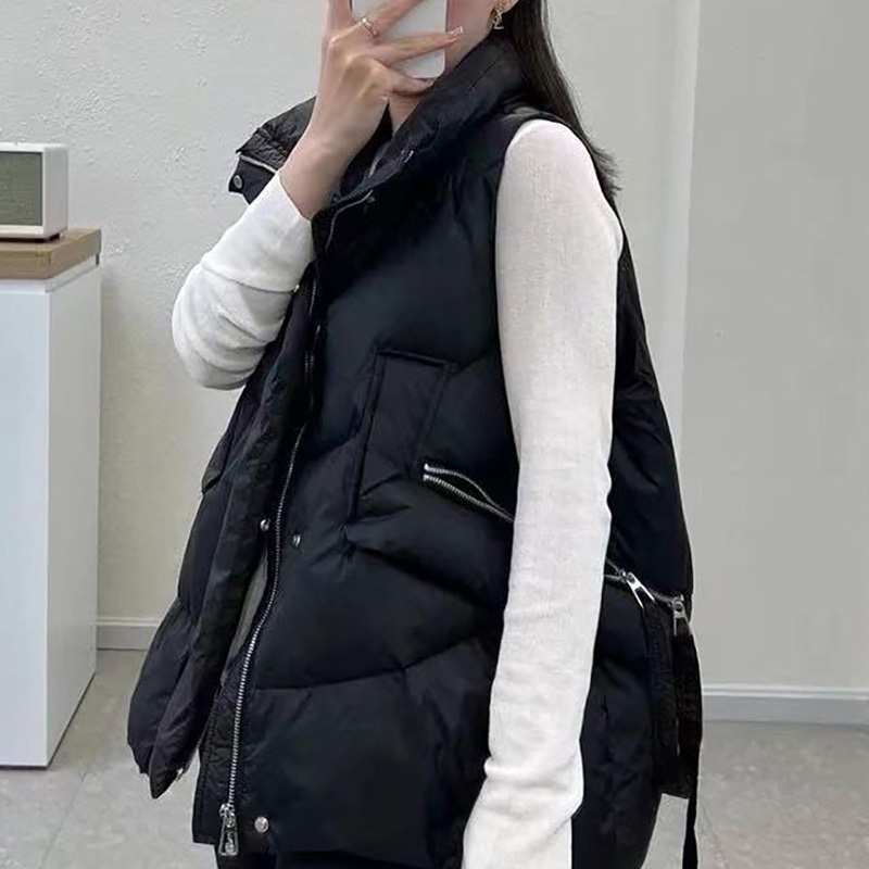 白鸭绒羽绒服马甲女2023新款韩版宽松显瘦百搭加厚立领坎肩背心潮 - 图0