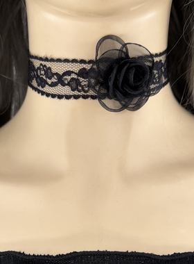 黑色蕾丝花朵复古超仙项链女款