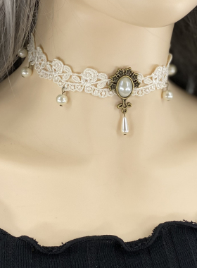 白色复古脖子饰品颈带流苏锁骨链衣服配饰项圈颈链颈饰项链新款女