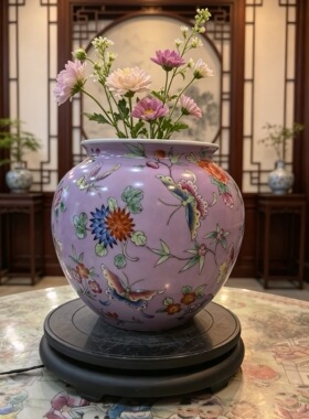 宽口坛高两河高档骨质瓷花瓶摆件新中式中堂条案样板间酒店大堂罐