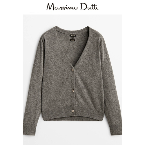 Massimo Dutti, демисезонный шерстяной цветной кардиган, коллекция 2022, свободный крой, французский стиль, V-образный вырез