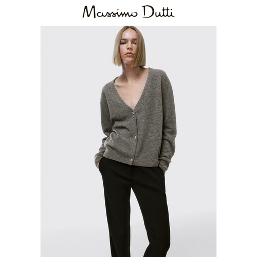 Massimo Dutti, демисезонный шерстяной цветной кардиган, коллекция 2022, свободный крой, французский стиль, V-образный вырез