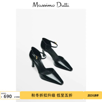 Discount season Massimo Dutti womens shoes 2023 fall new black pointed French lacquered leather fine heels 11450250800