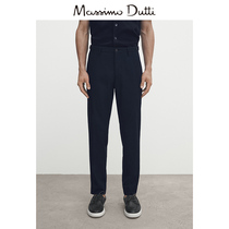 Discount season MassimmoDutti mens clothing 2023 new commuter leisure navy blue comfort pure cotton suit straight barrel long pants 00085115401