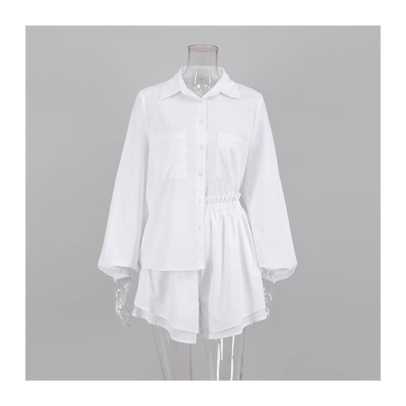 Lantern Long Sleeve Shirt Shorts Set欧美灯笼长袖衬衫短裤套装 - 图3