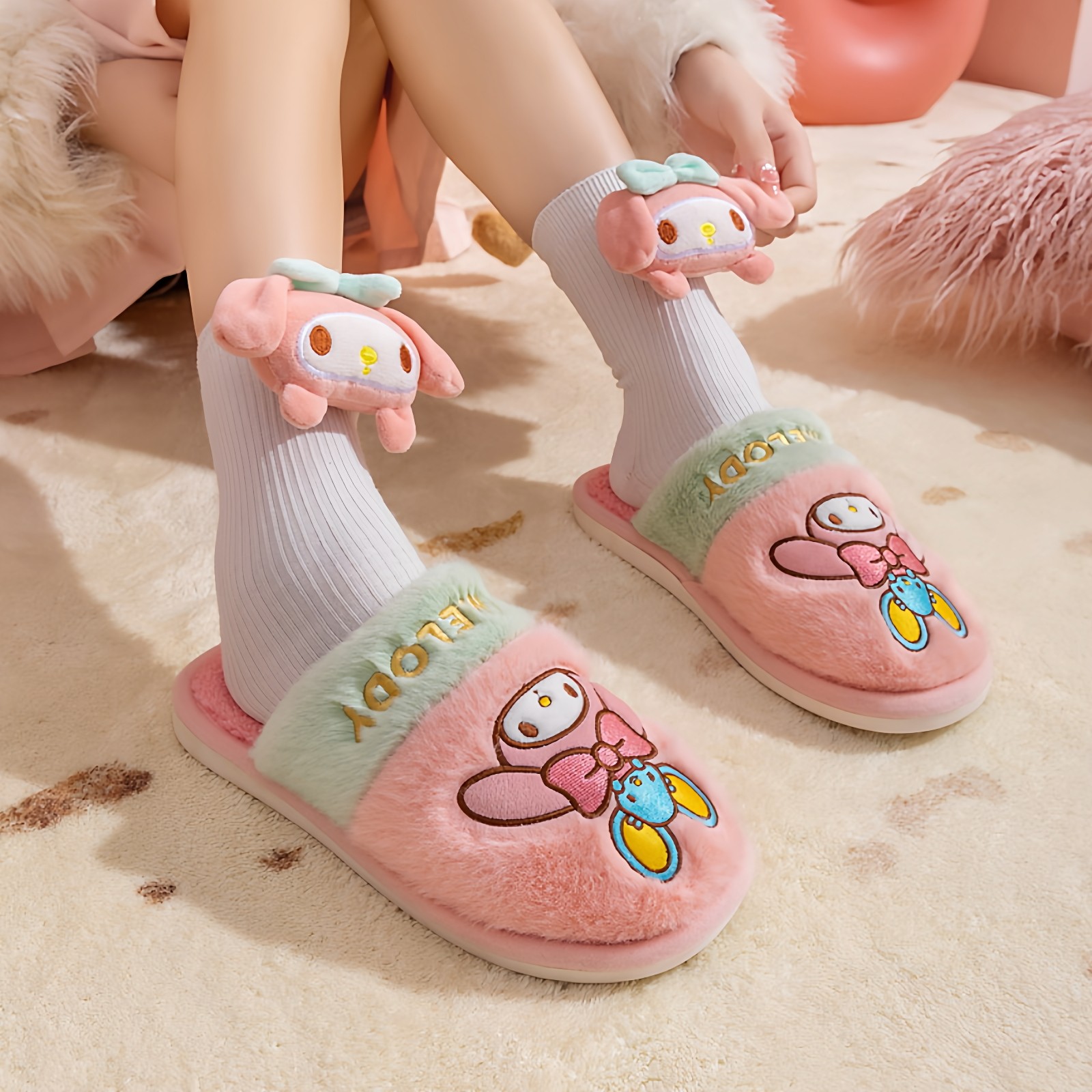 三丽鸥凯蒂猫冬季儿童棉拖鞋防滑软底家居亲子鞋室内女孩毛托保暖,淘宝优惠券,粉丝福利购,淘宝优惠卷