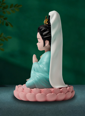 Q版观音菩萨萌趣小摆件办公室桌面工位情绪稳定车载禅意装饰礼物