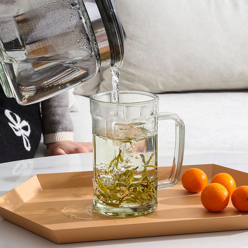 钢化玻璃杯茶杯带把手家用防摔啤酒杯子耐高温扎啤喝水男泡茶水杯 - 图1