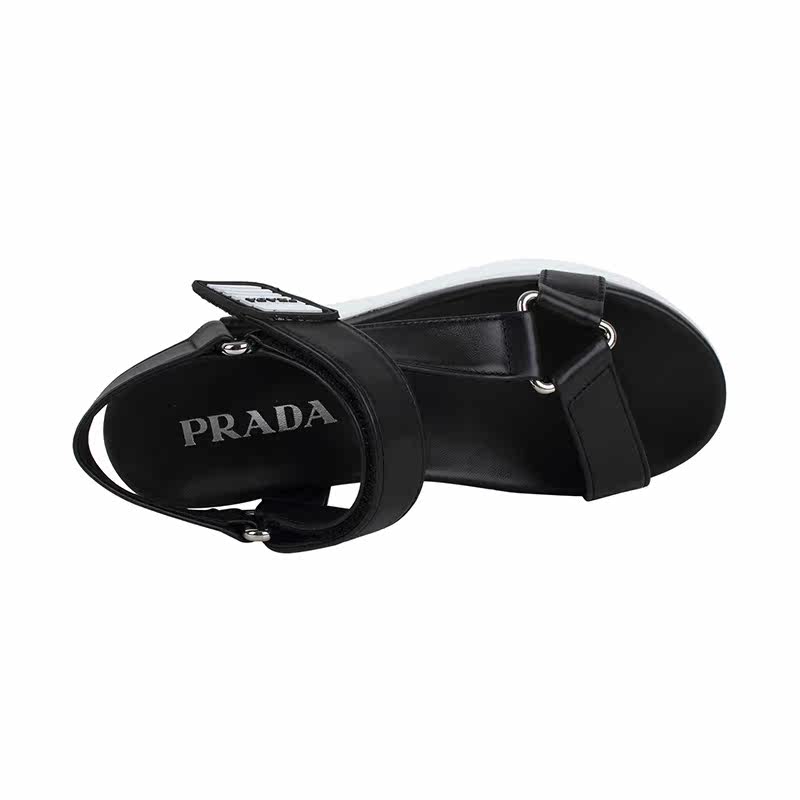 正品prada /普拉达黑色牛皮革女鞋 怀远海外时装凉鞋