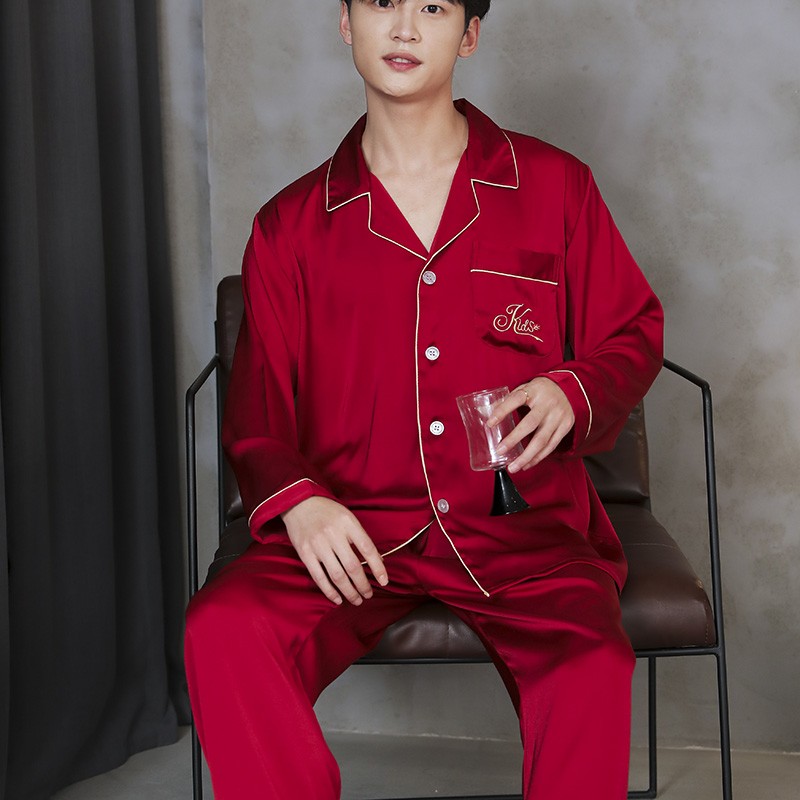 情侣结婚春秋季冰丝长袖仿真睡衣 丝涵原睡衣/家居服套装