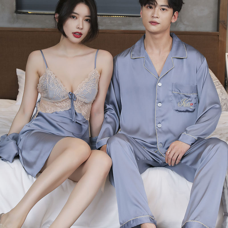 情侣结婚红色春秋冰丝吊带性感晨袍 丝涵原睡衣/家居服套装