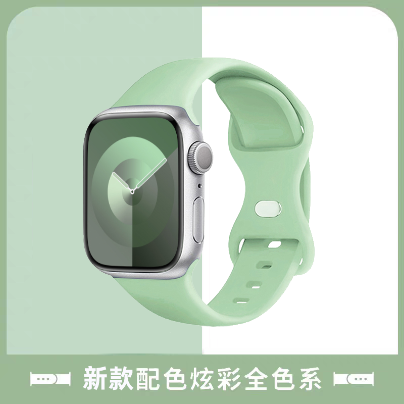 适用iwatch9表带s8苹果手表applewatch7代SE6/4/5/3代硅胶运动45/41透气新款44mm42女38/40男女Ultra表带-图0