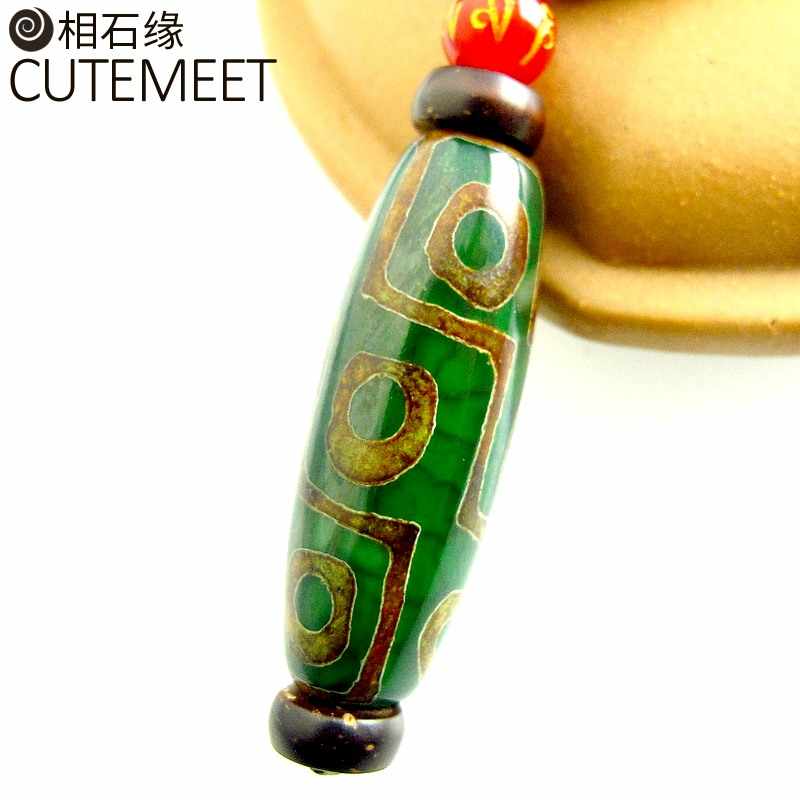 激安 透明玉髓高油九眼天珠2//長さ38×11.5ミリ 取藥口有り