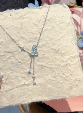 S925纯银项链夜光星夜蝴蝶锁骨链小众流苏锆石设计颈链2025年新款