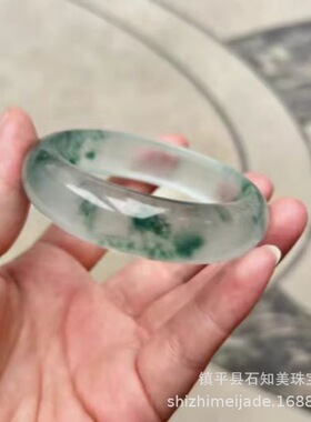 冰种飘花玉石手镯翡翠色石英岩玉镯子仿独龙小红书同款绿色渐变