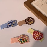Японская мультяшная милая трикотажная заколка для волос, аксессуар для волос, с медвежатами, с вышивкой, в цветочек