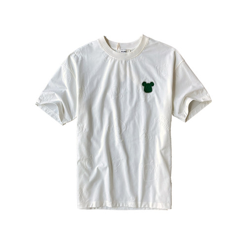 韩版潮流提花刺绣小熊短袖体恤男士夏季潮牌宽松圆领休闲半袖T恤 - 图3