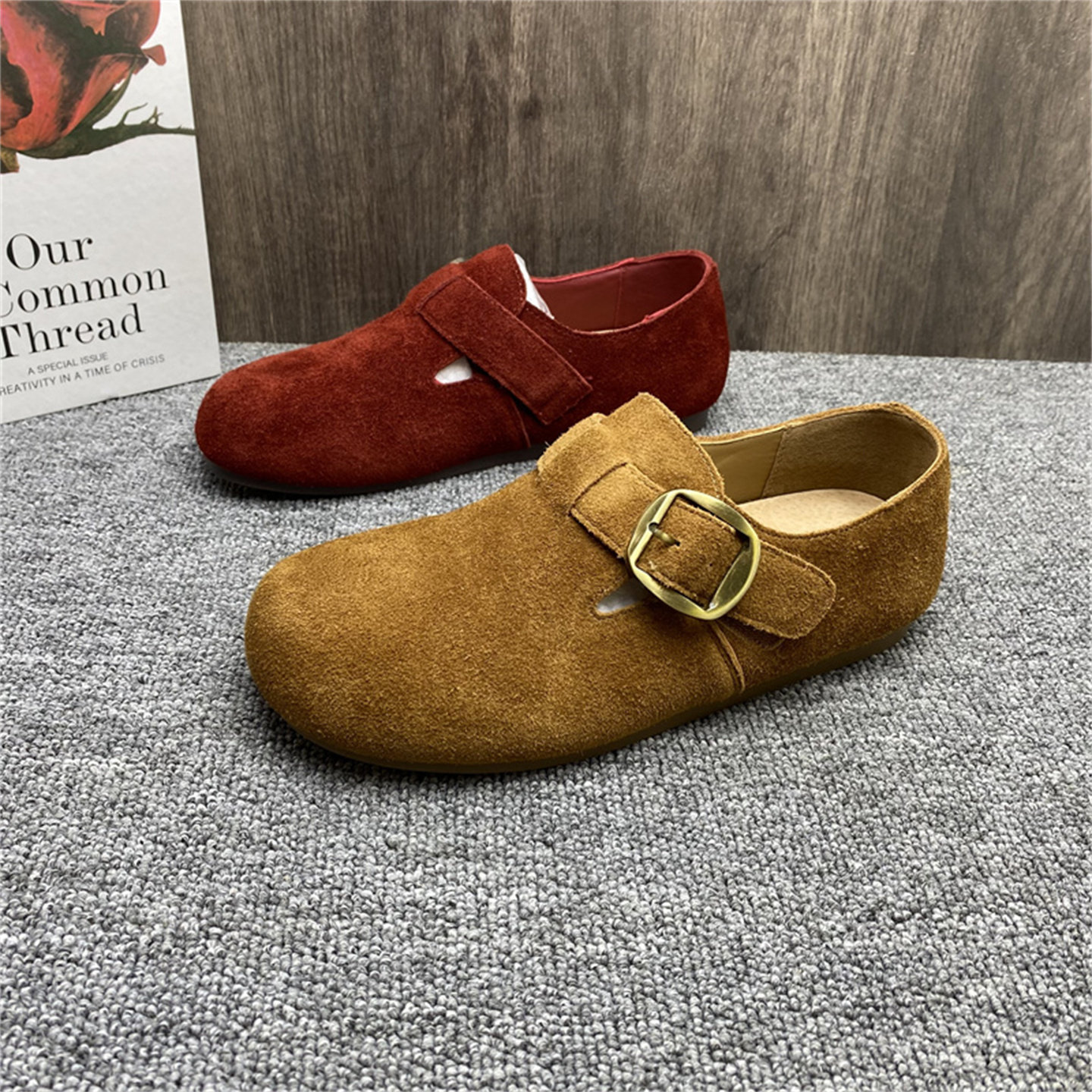 品牌撤柜处理勃肯鞋女真皮2025秋新款鞋子平底磨砂牛皮一脚蹬女鞋,淘宝优惠券,粉丝福利购,淘宝优惠卷