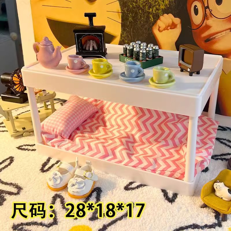 20cm棉花娃娃的床收纳展示公主家具床娃屋bjd娃娃小床床品三件套 - 图0