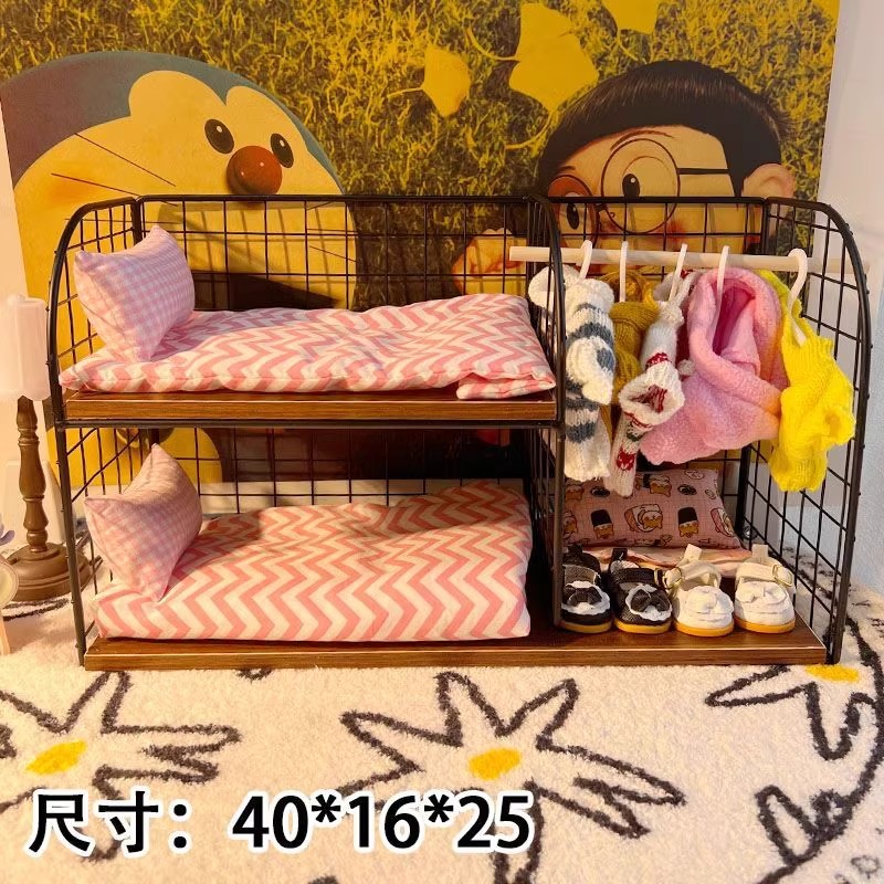 20cm棉花娃娃的床收纳展示公主家具床娃屋bjd娃娃小床床品三件套 - 图3