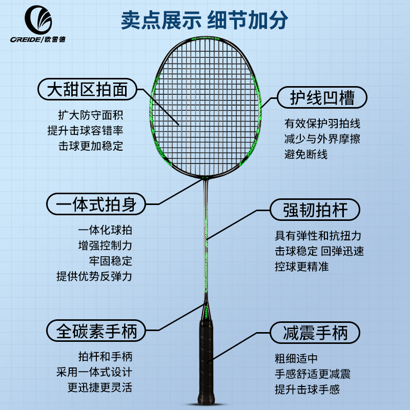 欧雷德羽毛球拍正品X900全碳素双拍羽毛球套装超轻单打进攻耐用型 - 图1