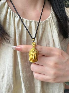 「轻金集」 【精工版】笑面佛头吊坠项链保平安黑色编织绳传承女