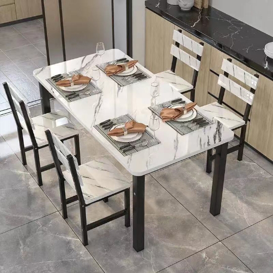 现代小户型家用长方形快餐饭店餐桌组合简易餐桌椅吃饭桌46人简约 - 图0