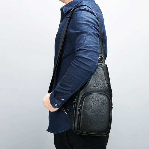 鸿岩袋鼠 Мужская нагрудная сумка, сумка через плечо, сумка для путешествий для отдыха, сумка на одно плечо, кожаный рюкзак, из натуральной кожи, в корейском стиле