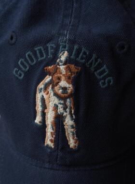 好朋友阿普瑞风·复古小梗犬刺绣水洗帆布软顶遮阳帽休闲显脸小可