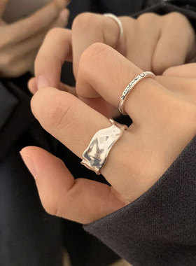 纯银日韩风不规则链条复古戒指