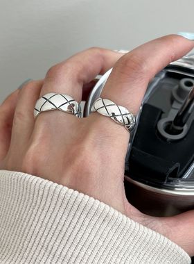 S925纯银菱格开口情侣对戒