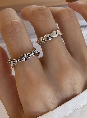 韩国爱心链条交叉个性小众风戒指