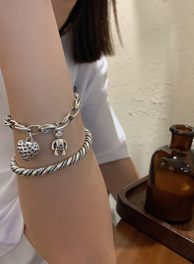 小众ins复古港味风韩版爱心手链