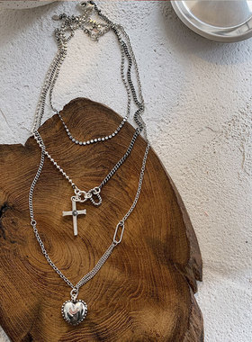 欧美小众设计感纯银爱心形锁骨链