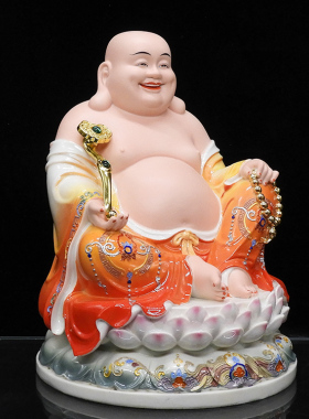 合成汉白玉弥勒佛佛像居家 仿玉石弥勒佛白玉笑佛像笑佛摆件12寸