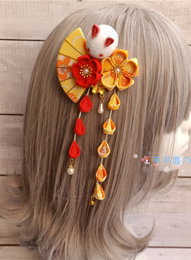 和风少女lolita扇子细工发夹樱花