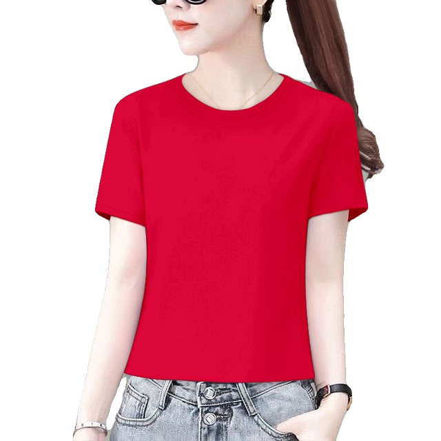 Short-sleeved commuting regular solid color pure cotton women