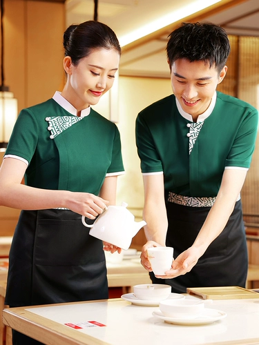 衣研堂 Кейтеринг официант рабочая одежда летний китайский ресторан отель горячий горшок ресторан пятизвездочный отель с короткими рукавами женские