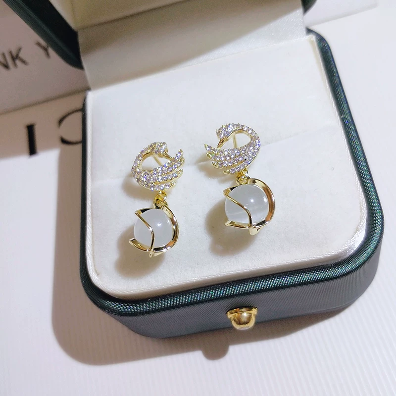 Серьги Swan универсальные, кошачий глаз подвесные, высококачественный лебединый дизайн, 3 цвета