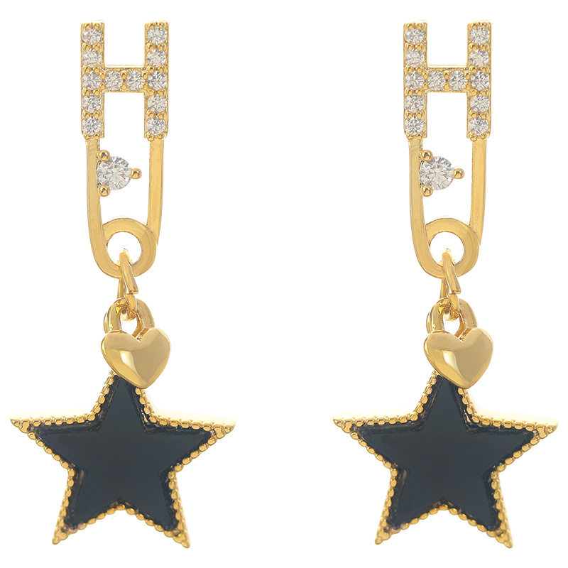 简约星星别针耳环新款耳坠时尚气质网红耳夹字母H耳钉女爆款耳饰,淘宝优惠券,粉丝福利购,淘宝优惠卷