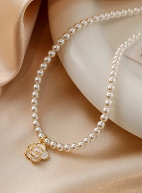 韩国山茶花珍珠项链配饰颈链小众
