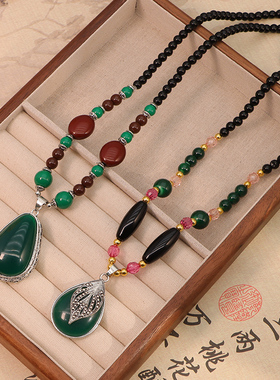 复古树叶水滴毛衣链女长款民族风