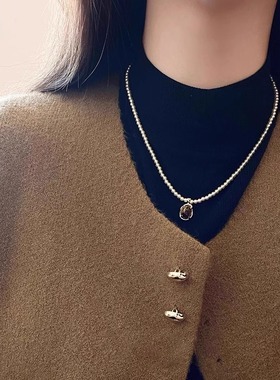 美拉德虎眼石珍珠项链女2025新款