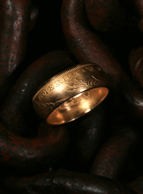 SaintZ男90金复古古董金币戒指