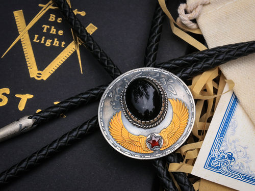 稀有埃及银币改造BoloTie镶嵌黑曜石24K金翅 STZ原创限量款NLEW02 - 图1
