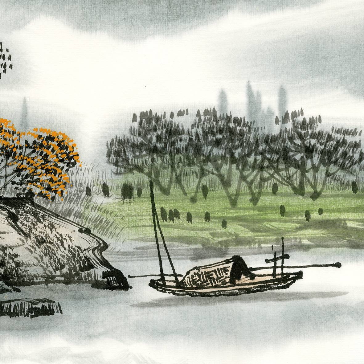 010鸿运当头聚宝盆国画风水山水国画高清大图电子素材网盘非实物 - 图1